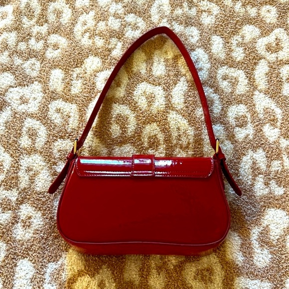 90s Faux Patent Leather Red Shoulder Bag - Picture 3 of 6